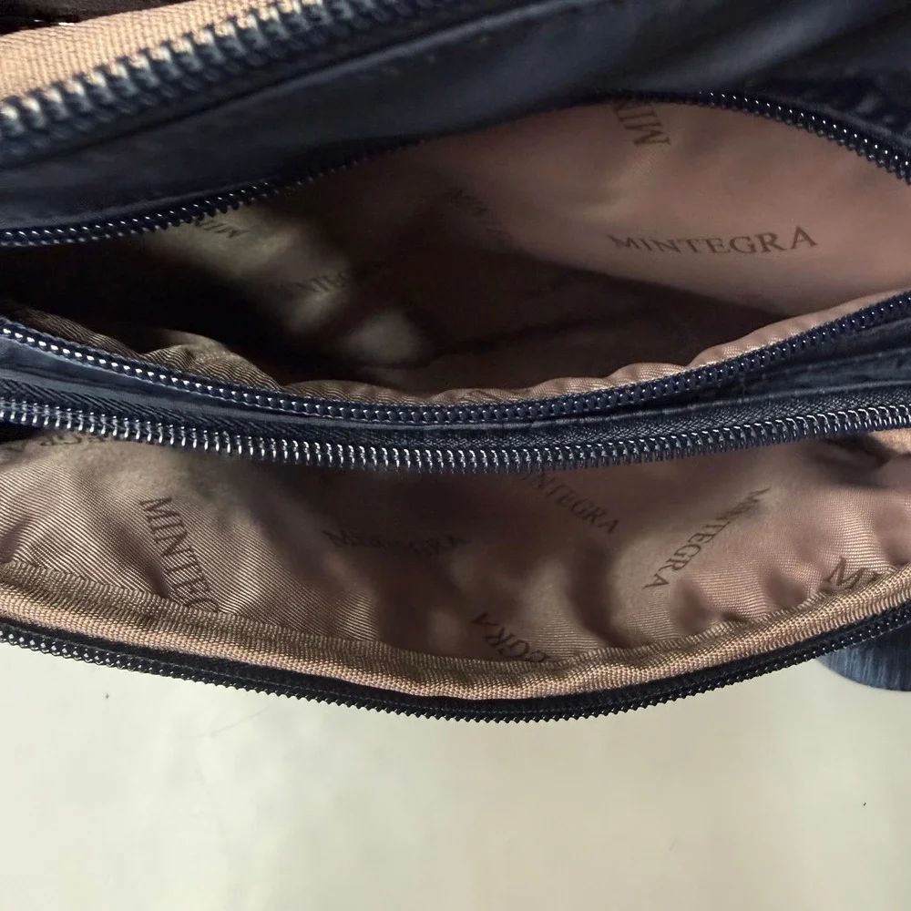 Mintegra Crossbody Bag Women Medium Navy Blue Nylon Multi-Pocket Travel NWT